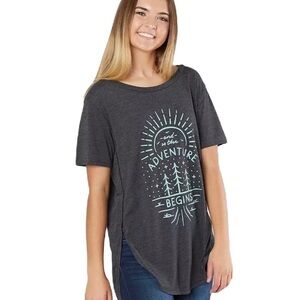 SzS Tentree Charcoal Grey with teal print  Graphic Short Sleeve T Shirt VGUC